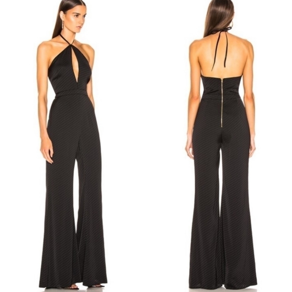 New Alexis Naila Cut Out Halter Jacquard Geo Black Romper Jumpsuit NWT XS